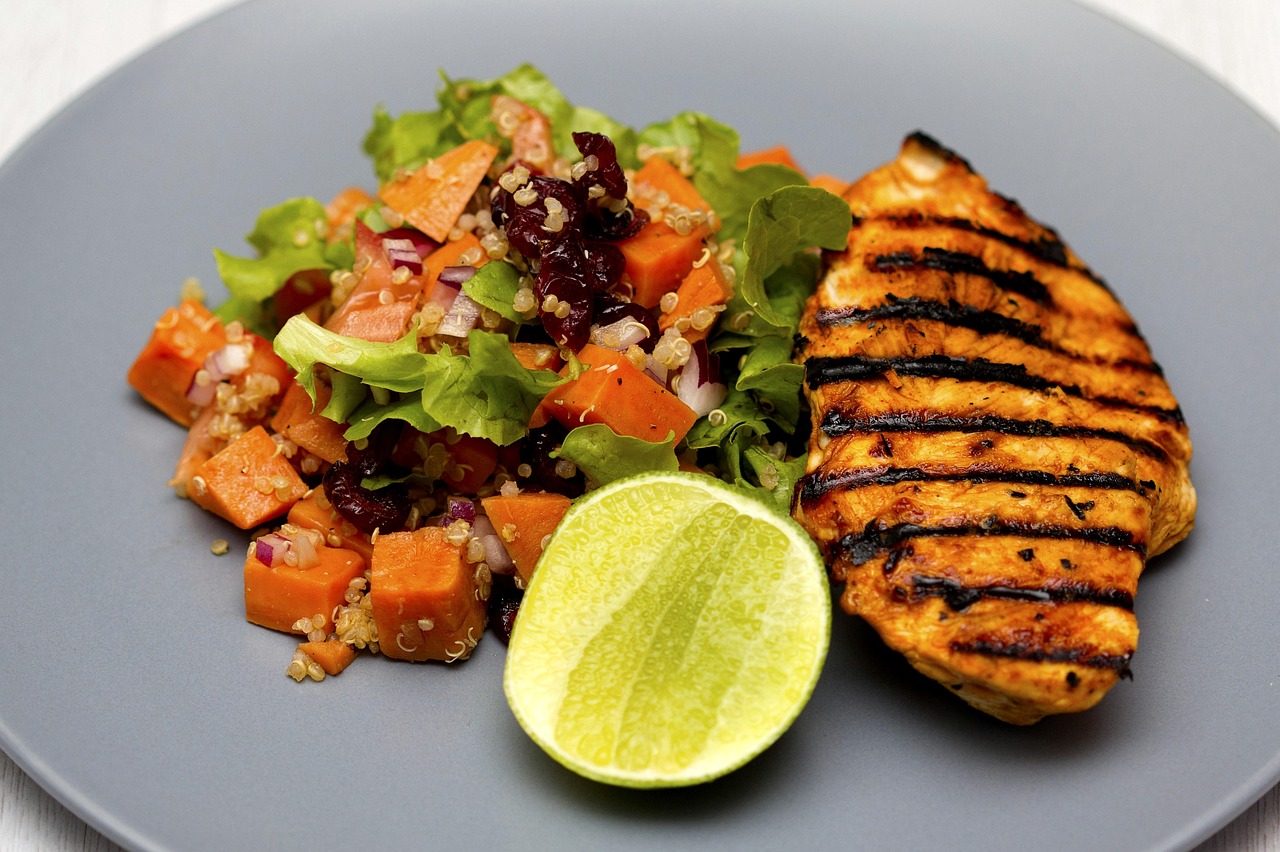 grilled chicken, quinoa, salad, photography, grain, lemon, free wallpaper, nobody, plate, delicious, travel, sweet, 4k wallpaper 1920x1080, diet, concept, free 